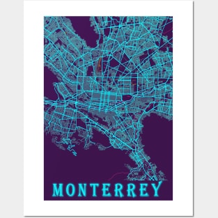 Monterrey Neon City Map, Monterrey Minimalist City Map Art Print Posters and Art